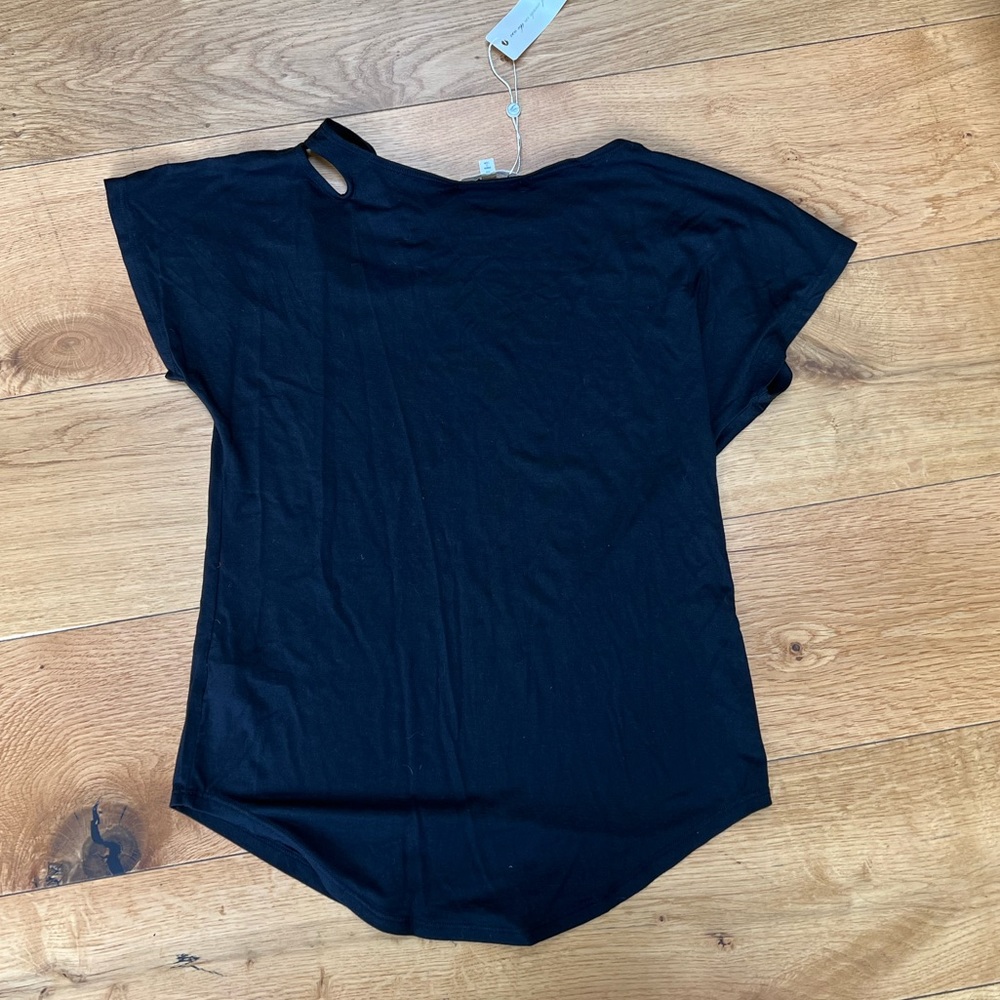 NEW NWT Laila Jayde Cut Out Keyhole Asymmetric Tee, Black Jersey, XS Extra Small View 5